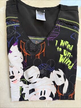 Disney Black Halloween Mummy Mickey & Minnie Tee with Neon Green Accents